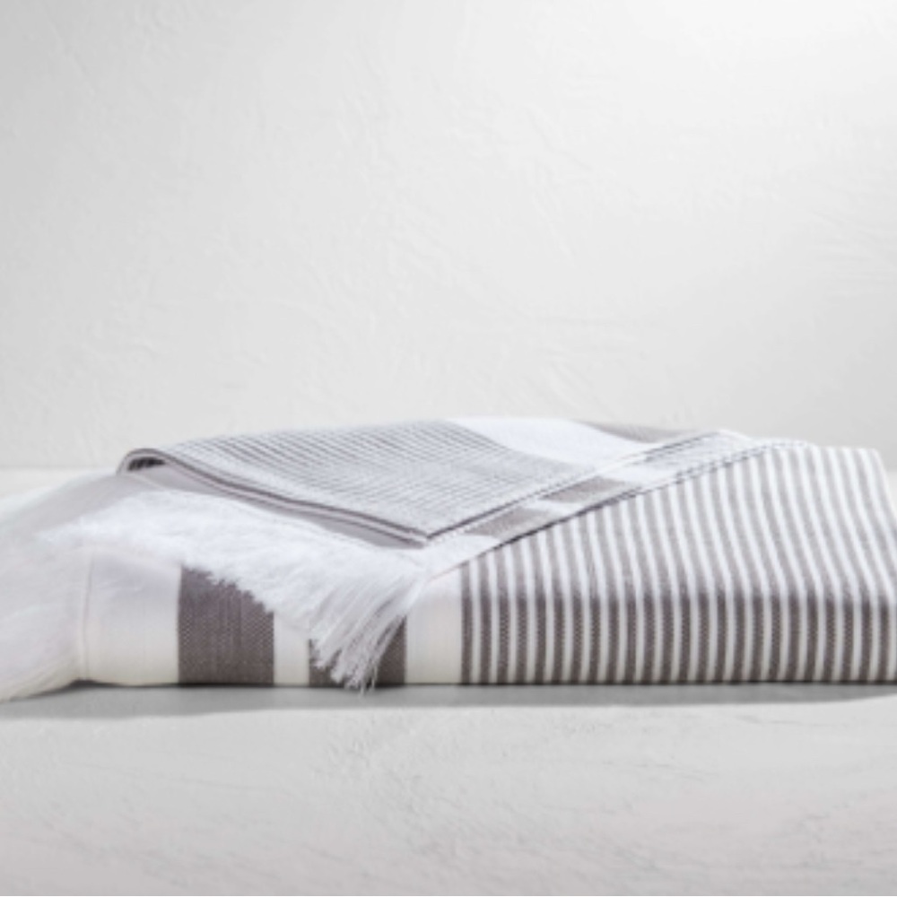 Gray and White oversized (2) Towels with Striped Design